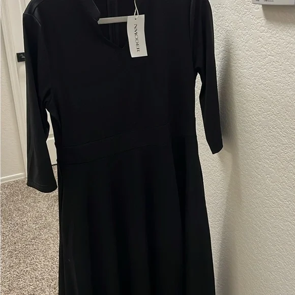 Black Asymmetrical A-Line Cocktail Dress with V-Neck - Picture 2 of 10